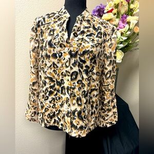 Ruby Rd. Animal Print/burnout Material/Mandarin Collar/3/4 Sleeve Blouse Sz 12P